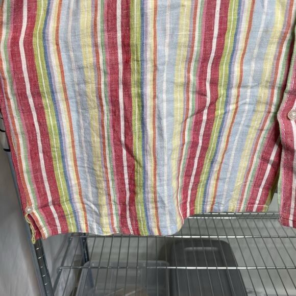 Havana Nine Men's Linen Striped Short Sleeve Button Up Shirt Size XL Preppy - Picture 8 of 15